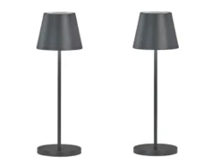 2er SET Akku Tischlampen Schwarz ohne Kabel mit Ladestation, Höhe 34cm