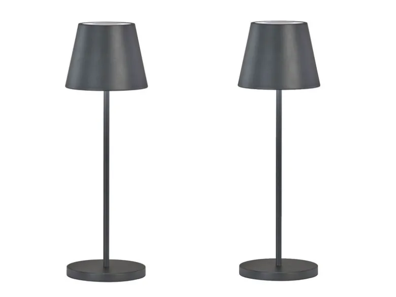 2er SET Akku Tischlampen Schwarz ohne Kabel mit Ladestation, Höhe 34cm