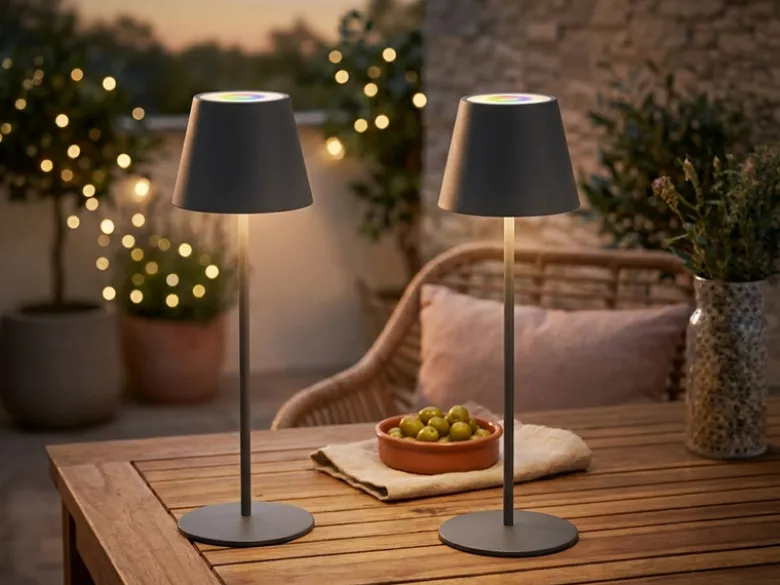 2er SET Akku Tischlampen Schwarz ohne Kabel mit Ladestation, Höhe 34cm