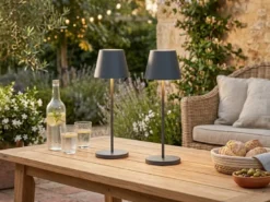 2er SET Akku Tischlampen Schwarz ohne Kabel mit Ladestation, Höhe 34cm