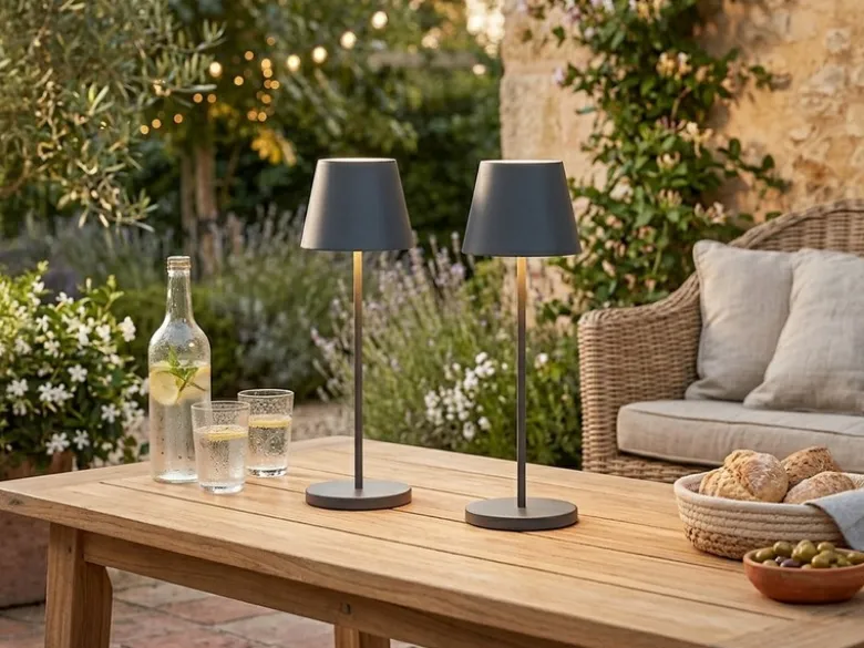 2er SET Akku Tischlampen Schwarz ohne Kabel mit Ladestation, Höhe 34cm