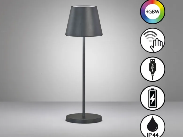 2er SET Akku Tischlampen Schwarz ohne Kabel mit Ladestation, Höhe 34cm