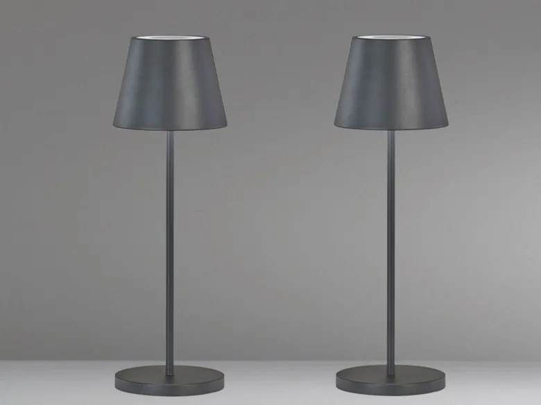 2er SET Akku Tischlampen Schwarz ohne Kabel mit Ladestation, Höhe 34cm