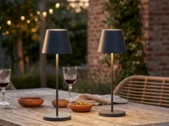 2er SET Akku Tischlampen Schwarz ohne Kabel mit Ladestation, Höhe 34cm