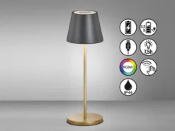 2er SET Akku Tischlampen Schwarz Gold ohne Kabel mit Ladestation, Höhe 34cm