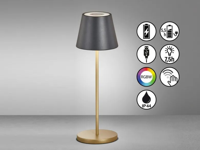 2er SET Akku Tischlampen Schwarz Gold ohne Kabel mit Ladestation, Höhe 34cm