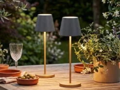 2er SET Akku Tischlampen Schwarz Gold ohne Kabel mit Ladestation, Höhe 34cm