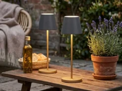 2er SET Akku Tischlampen Schwarz Gold ohne Kabel mit Ladestation, Höhe 34cm