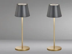 2er SET Akku Tischlampen Schwarz Gold ohne Kabel mit Ladestation, Höhe 34cm