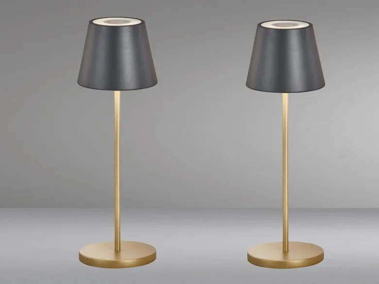 2er SET Akku Tischlampen Schwarz Gold ohne Kabel mit Ladestation, Höhe 34cm