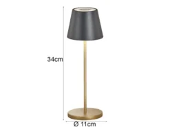 2er SET Akku Tischlampen Schwarz Gold ohne Kabel mit Ladestation, Höhe 34cm
