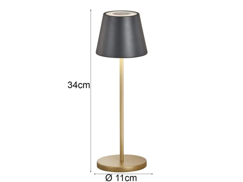 2er SET Akku Tischlampen Schwarz Gold ohne Kabel mit Ladestation, Höhe 34cm