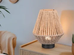 2er SET Akku Tischlampen USB aufladbar, Lampenschirm aus Papiergarn, Höhe 22cm