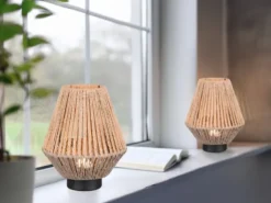 2er SET Akku Tischlampen USB aufladbar, Lampenschirm aus Papiergarn, Höhe 22cm
