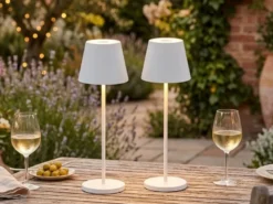 2er SET Akku Tischlampen Weiß ohne Kabel mit Ladestation, Höhe 34cm