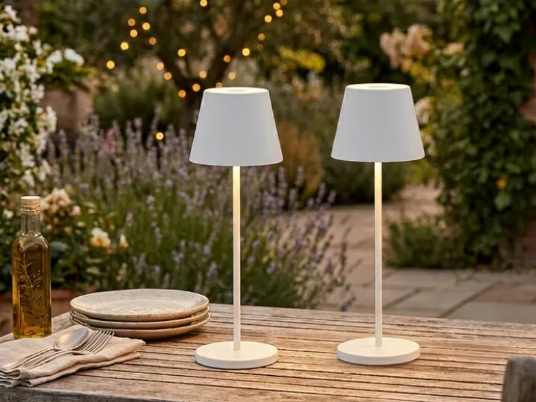 2er SET Akku Tischlampen Weiß ohne Kabel mit Ladestation, Höhe 34cm