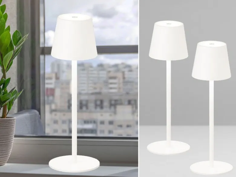 2er SET Akku Tischlampen Weiß USB Kabel Sensor Dimmer Höhe 38cm