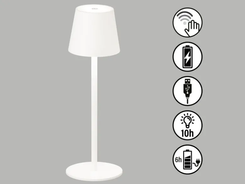 2er SET Akku Tischlampen Weiß USB Kabel Sensor Dimmer Höhe 38cm