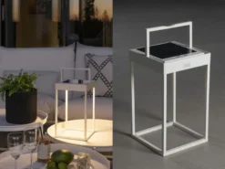 2er SET Akku Tischleuchten Outdoor weiß, Solar & USB aufladbar mit Wandhalterung