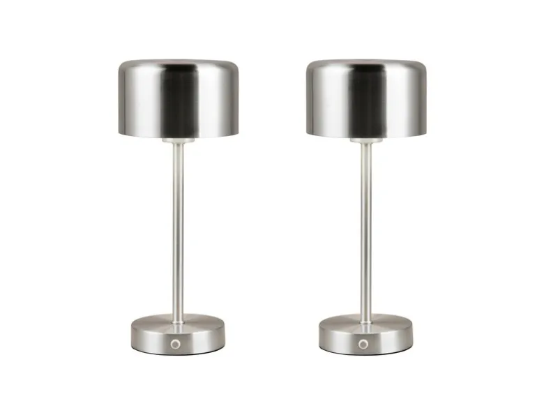 2er SET Akku Tischleuchten, per USB aufladbar, dimmbar, Silber matt, Höhe 30cm