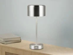 2er SET Akku Tischleuchten, per USB aufladbar, dimmbar, Silber matt, Höhe 30cm