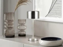 2er SET Akku Tischleuchten, per USB aufladbar, dimmbar, Silber matt, Höhe 30cm