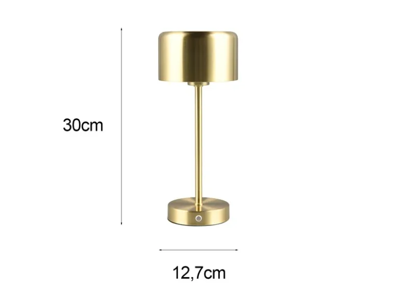 2er SET Akku Tischleuchten, per USB aufladbar, dimmbar, Messing matt, Höhe 30cm