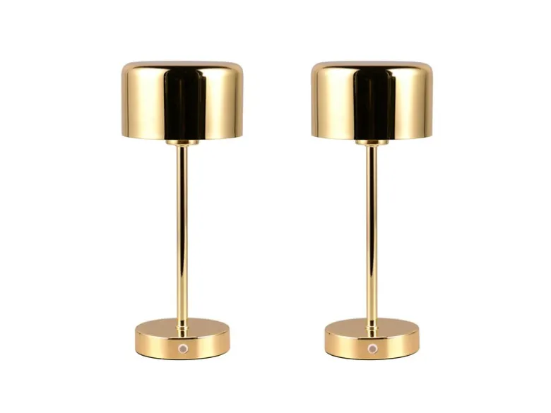 2er SET Akku Tischleuchten, per USB aufladbar dimmbar Messing poliert, Höhe 30cm