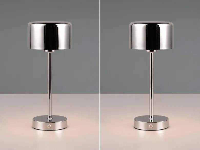 2er SET Akku Tischleuchten, per USB aufladbar, dimmbar, Silber Chrom, Höhe 30cm