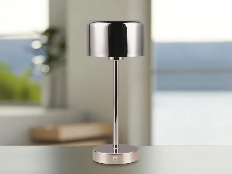 2er SET Akku Tischleuchten, per USB aufladbar, dimmbar, Silber Chrom, Höhe 30cm
