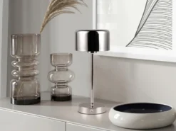2er SET Akku Tischleuchten, per USB aufladbar, dimmbar, Silber Chrom, Höhe 30cm