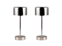 2er SET Akku Tischleuchten, per USB aufladbar, dimmbar, Silber Chrom, Höhe 30cm