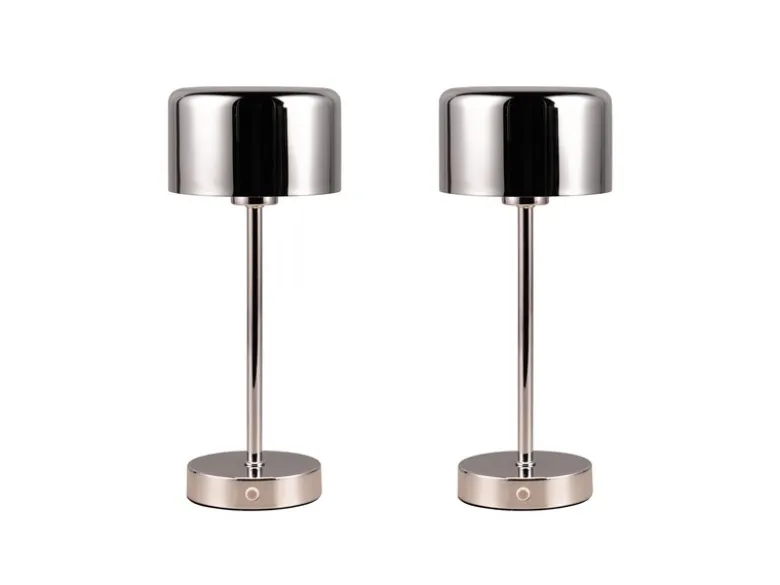 2er SET Akku Tischleuchten, per USB aufladbar, dimmbar, Silber Chrom, Höhe 30cm