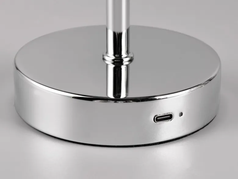 2er SET Akku Tischleuchten, per USB aufladbar, dimmbar, Silber Chrom, Höhe 30cm