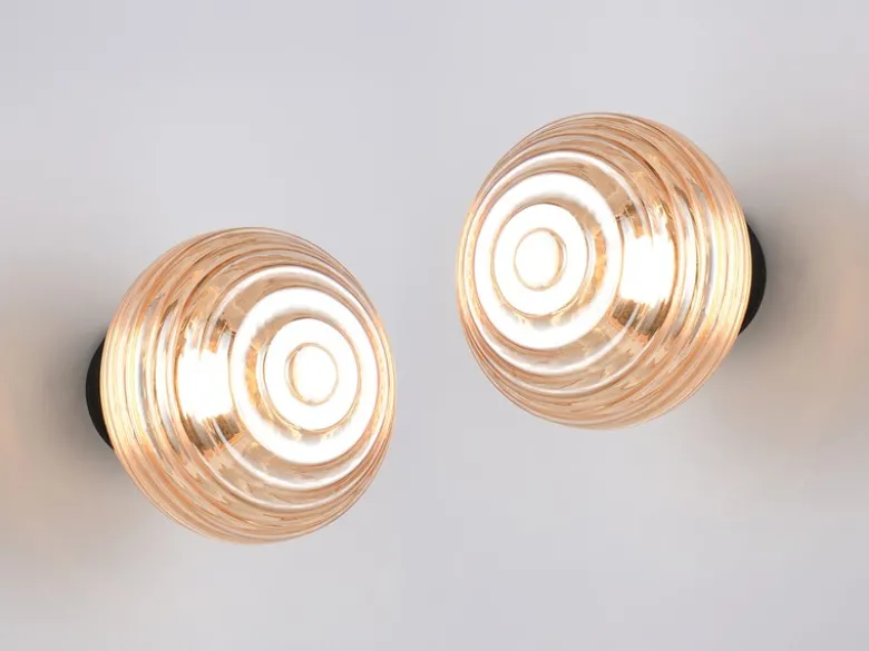 2er SET Akku Wandleuchten mit Glasschirm Bernsteinfarben dimmbar, Ø 15,5cm