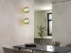 2er SET Akku Wandleuchten mit Glasschirm Grün dimmbar, Ø 15,5cm