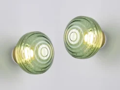 2er SET Akku Wandleuchten mit Glasschirm Grün dimmbar, Ø 15,5cm