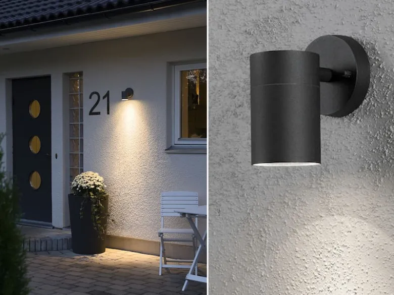 2er-Set Aluminium Downlight Wandleuchten MODENA schwarz, GU10, Höhe 13 cm, IP44