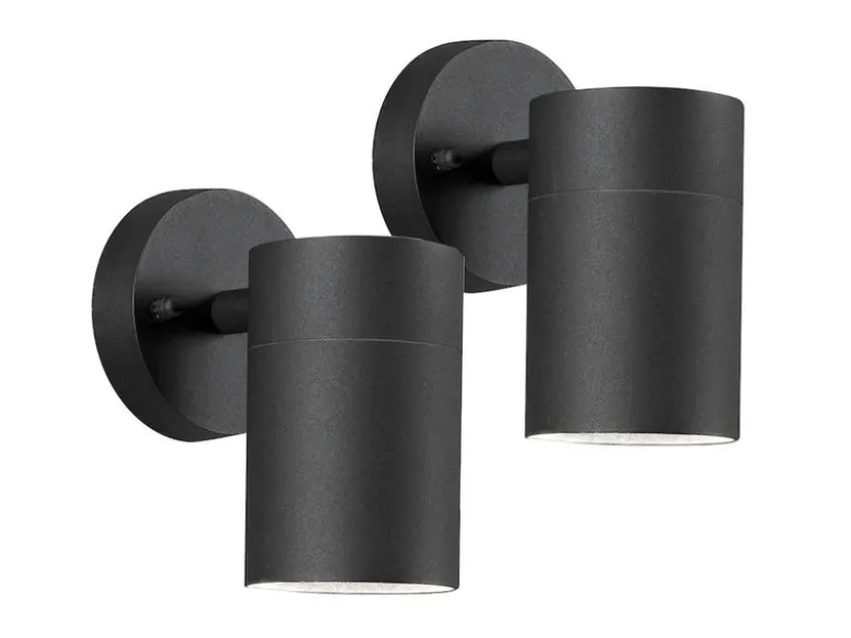 2er-Set Aluminium Downlight Wandleuchten MODENA schwarz, GU10, Höhe 13 cm, IP44