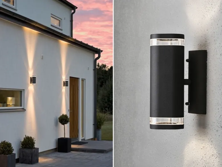 2er-Set Aluminium Up-Down Wandleuchte MODENA schwarz, GU10, Höhe 23,5 cm, IP44