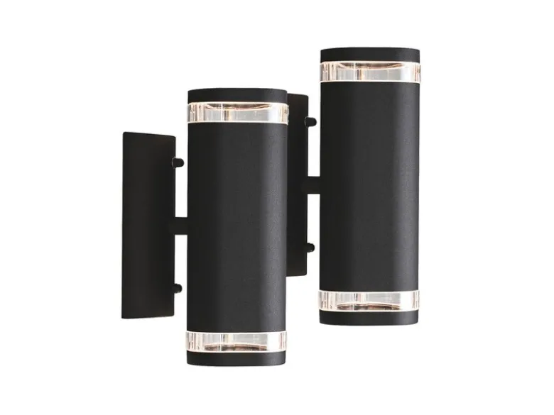 2er-Set Aluminium Up-Down Wandleuchte MODENA schwarz, GU10, Höhe 23,5 cm, IP44