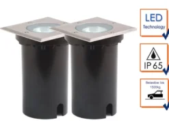 2er SET Außen Bodeneinbaustrahler 11 x 11cm IP65, Edelstahl, bis 1500 kg