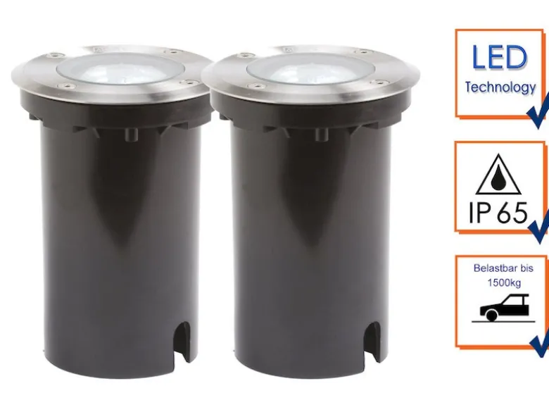 2er SET Außen Bodeneinbaustrahler Ø 11cm IP65, Edelstahl, bis 1500 kg