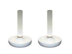 2er Set Außentischleuchte und Blumenvase mit Akkubetrieb, Weiß Höhe 20cm