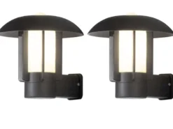 2er Set Außenwandleuchte HEIMDAL, Aluminium schwarz / Glas opal, E27 Fassung