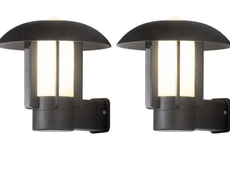 2er Set Außenwandleuchte HEIMDAL, Aluminium schwarz / Glas opal, E27 Fassung