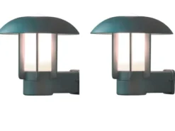 2er Set Außenwandleuchte HEIMDAL, Aluminium Silbergrau/ Glas opal, E27 Fassung