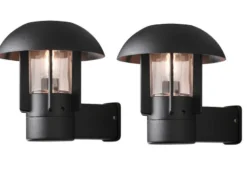 2er Set Außenwandleuchte HEIMDAL, Aluminium schwarz / Glas klar, E27 Fassung