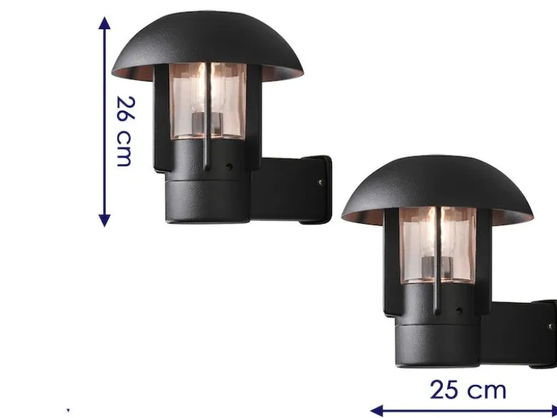 2er Set Außenwandleuchte HEIMDAL, Aluminium schwarz / Glas klar, E27 Fassung