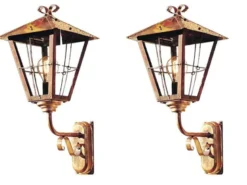 2er Set Außenwandleuchte / Laterne FENIX, Kupfer massiv / Acrylglas rauchfarben